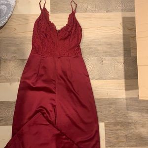 Red satin jumpsuit